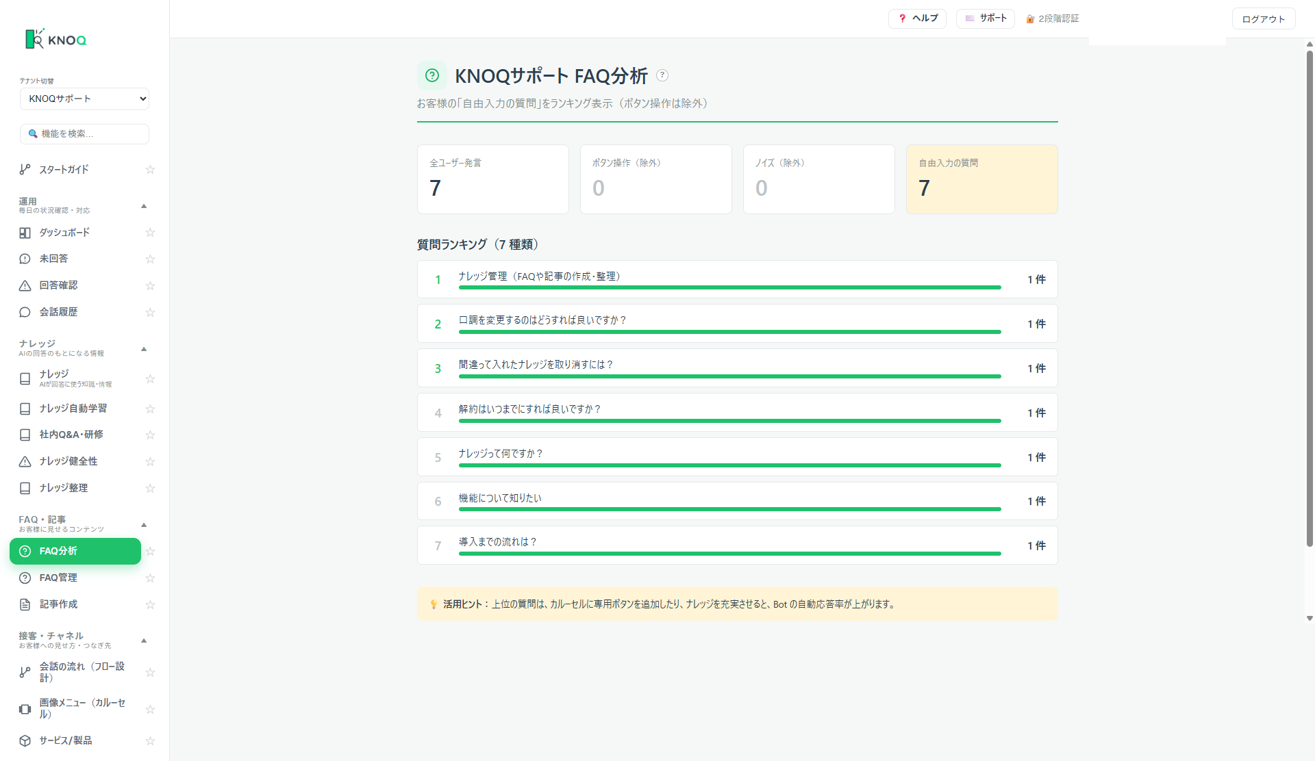 FAQ管理の画面